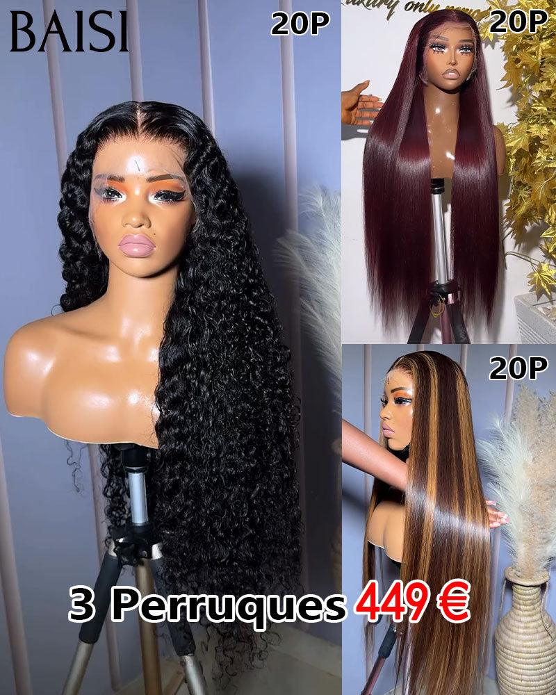 BAISI promoção relâmpago 6 perucas bob 320 euro ou 3 perucas 449 euro 2X6 liso de luxo 20 polegadas e 13X6 ondulação encaracolada 300% densidade em 100% cabelo humano verdadeiro