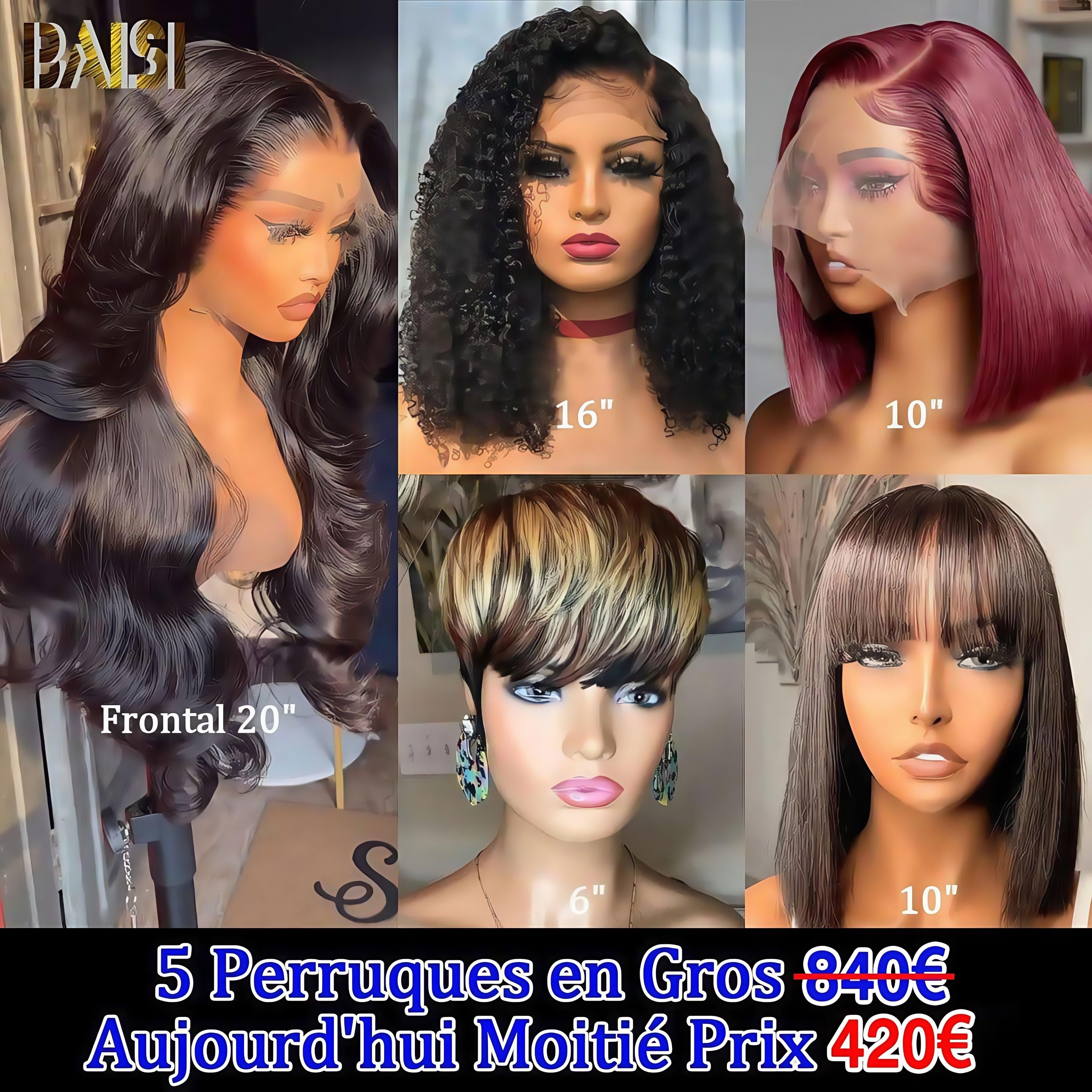 BAISI 5 parrucche a metà prezzo 420€ in Francia IVA 0€ Spedizione gratuita 2-3 giorni in Europa in 100% capelli umani