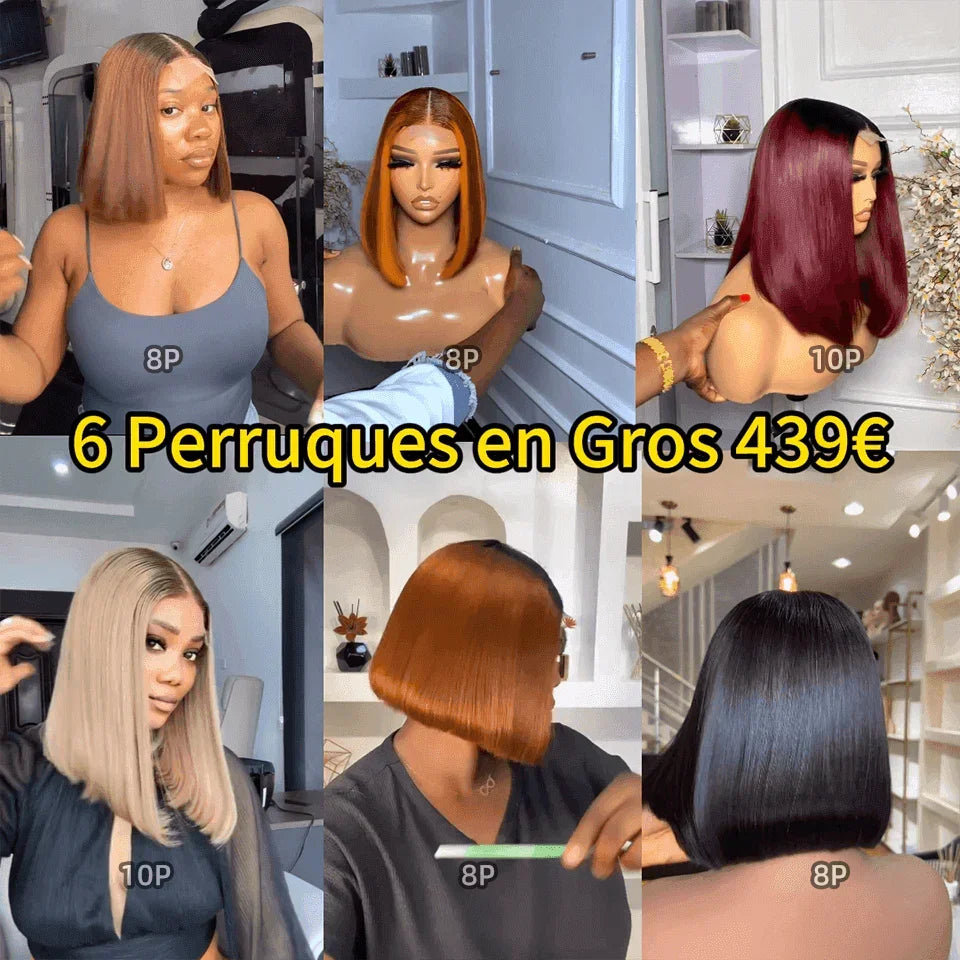 BAISI vente flash 6 Perruques 2X6 lace Lisse BOB 6 Couleur différentes  8 Pouces de luxe en 100% vrais cheveux humains 439 euro  Code: FR38