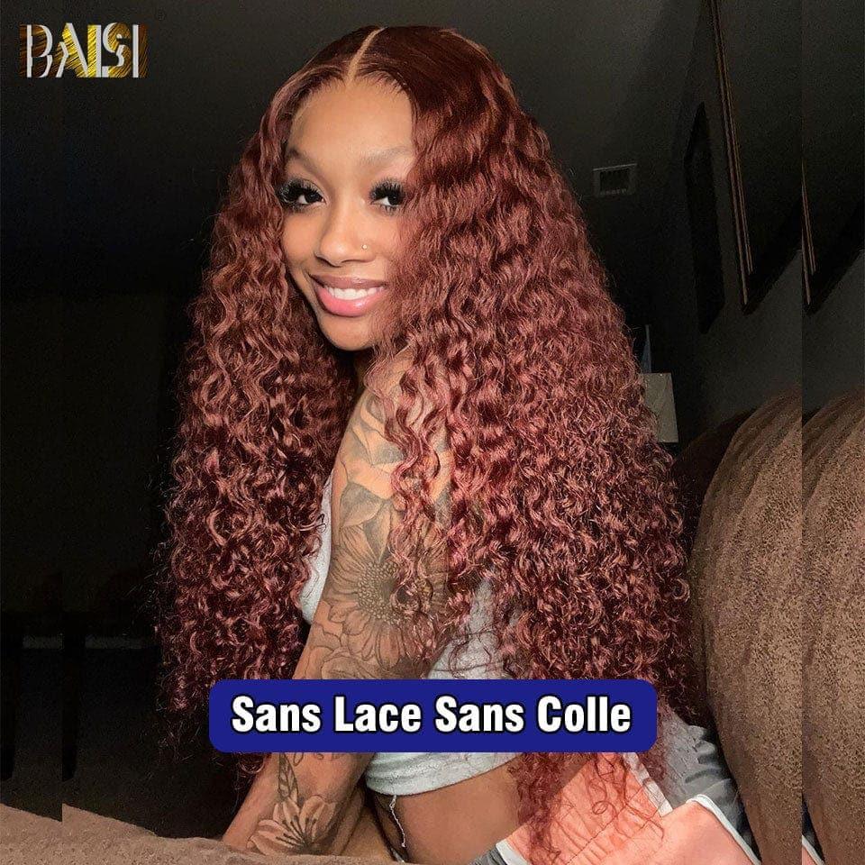 BAISI 4x4 Frontal Curly Wig in Brown #4 Pre-Plucked No Glue Needed in 100% Raw Hair Lace Already Cut