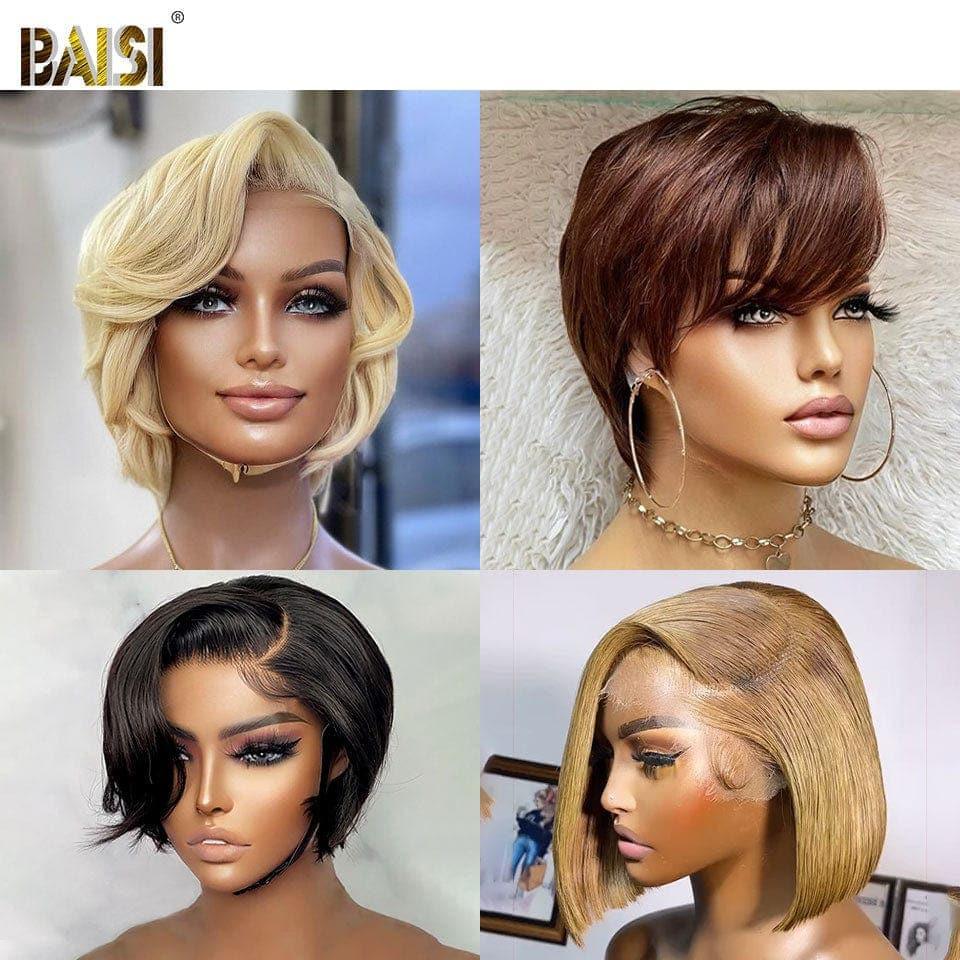 BAISI Compra 1 + 1 Gratis = 149€ pixie #9012 e curly wave 13X4 lace marrone o vendita flash 4 parrucche in 100% capelli umani veri 200 euro
