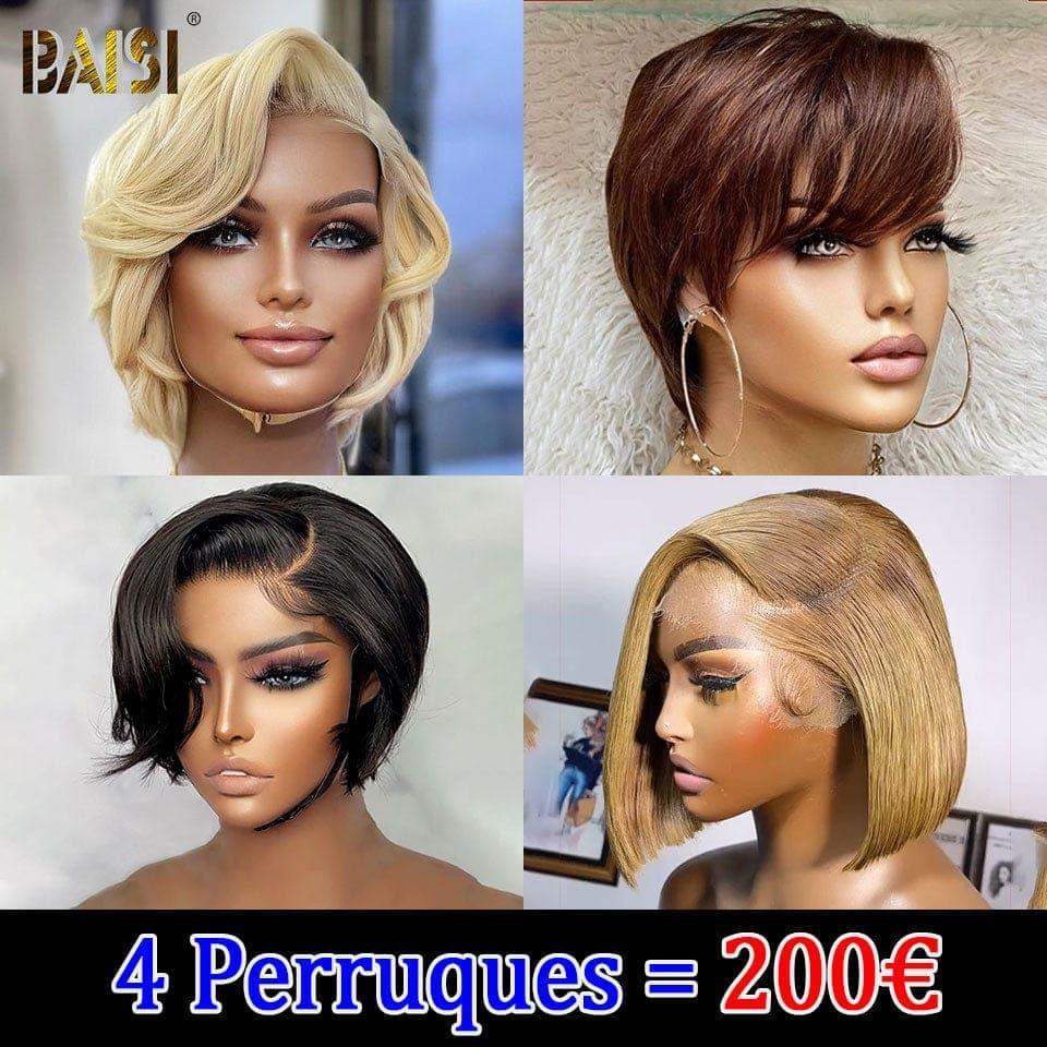 BAISI Compra 1 + 1 Gratis = 149€ pixie #9012 e curly wave 13X4 lace marrone o vendita flash 4 parrucche in 100% capelli umani veri 200 euro