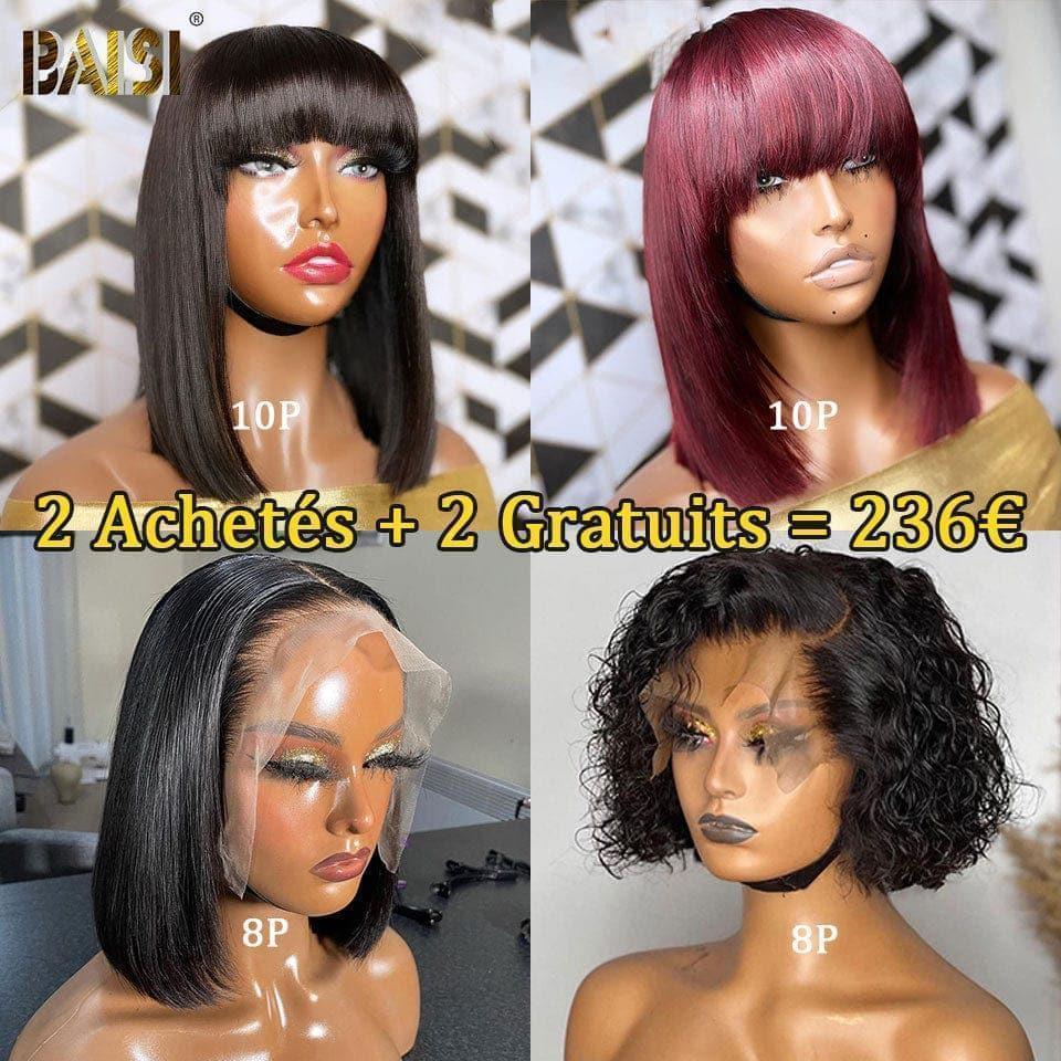BAISI Compra 1 + 1 Gratis = 218€ bob 16 Pollici e 4X4 liscio 8 pollici oppure 2 Acquistati + 2 Gratis =236€ in capelli umani 100% veri (nessun codice necessario)