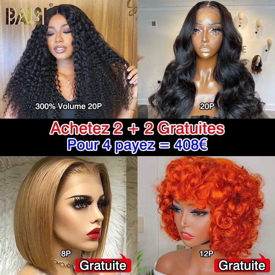 BAISI 2 pixie 13X4 lace frontal bouclé wave Bordeaux et Miel ou Achetez 2 + 2 Gratuite = 408€ en 100% vrais cheveux humains
