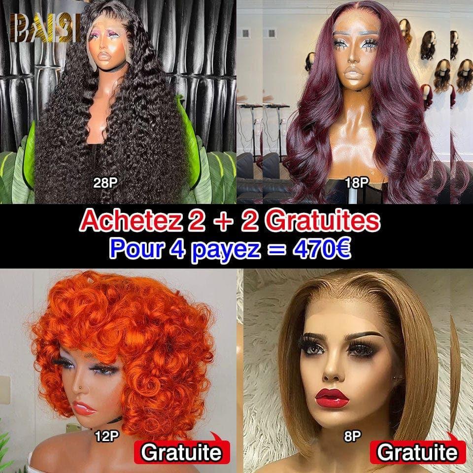 BAISI Achetez 2 + 2 Gratuite = 470€ ou 13X4 lace frontal curly avec natte 18 Pouces en 100% vrais cheveux humains