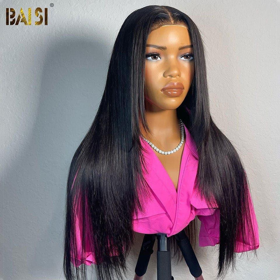 BAISI 4x4 Straight Wig in Black Glueless Lace Already Cut Easy to Wear 100% Human Hair