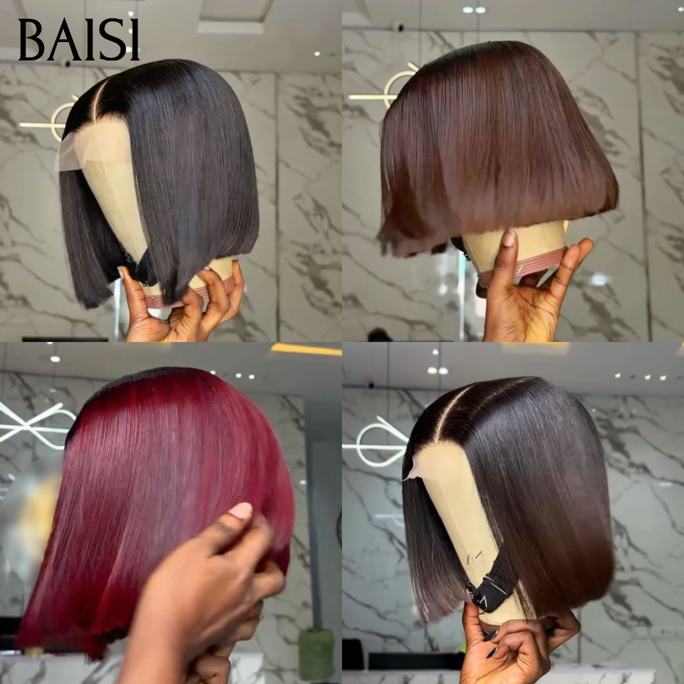 BAISI 2X6 lace Lot 4 Perruques BOB  100% Vietnam Hair 8 Pouces 299€ Ou Perruque Bob Lisse Couleur Noir et Marron 1B/4# Très Bonne Qualité