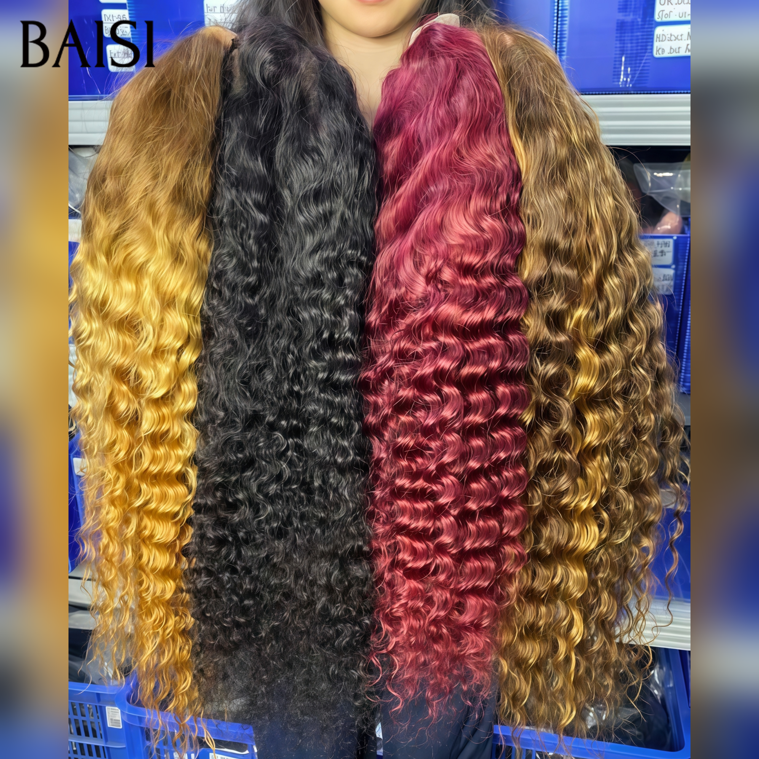 BAISI 1 perruque 130€ 22 Pouces 4 couleurs 399€ Lace frontal deep wave en 100% Cheveux Humains
