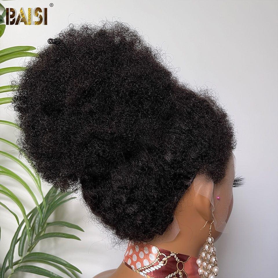BAISI Wig with lace 13X6 Afro curly bun 18 inches Pre-plucked 4C hairline 100% Raw Hair