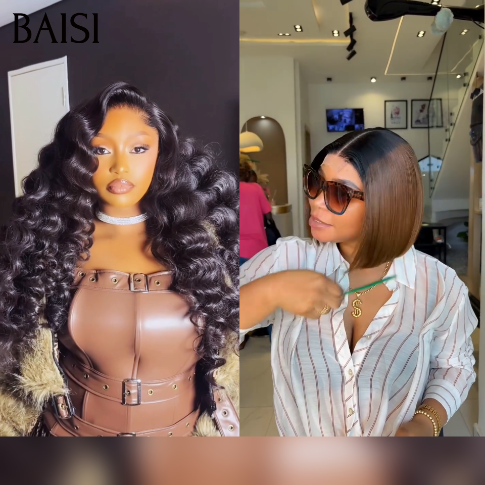 BAISI 1 Marron 99€ + 1 Noir 0€ 4x4 Lace Lisse 10 Pouces 1BT4# et blended human hair 20 Pouces ou 8 perruques Bob à moitié prix 259€ en France en 100% cheveux humains soldes sans retour