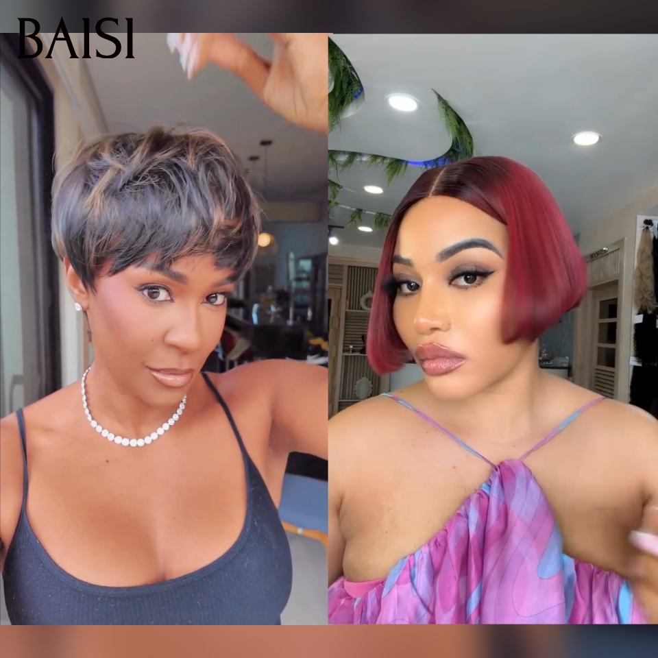 BAISI Pixie curl 58€ ou pixie Lisse et BOB bordeau ou curly wave et Body wave 100% vrais cheveux humains