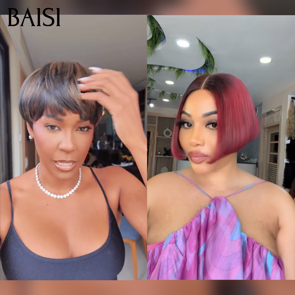 BAISI Pixie curl 58€ ou pixie Lisse et BOB bordeau ou curly wave et Body wave 100% vrais cheveux humains
