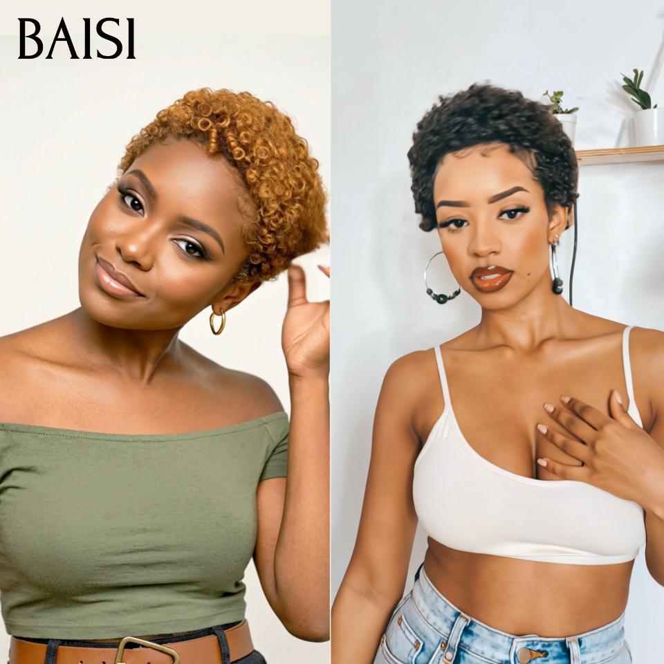 BAISI 2 Pixie Sans Colle 68€ Pixie afro curly ou 2 Perruques de Luxe Frontal 300€  Fabriquées par les cheveux double drawn 250% densité en 100% vrais cheveux humains