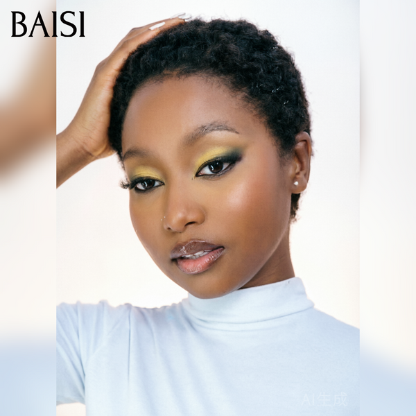 BAISI pixie afro curly perruque noir sans colle  45€  ou 905# avec frontal 69€ en 100% Cheveux Humains