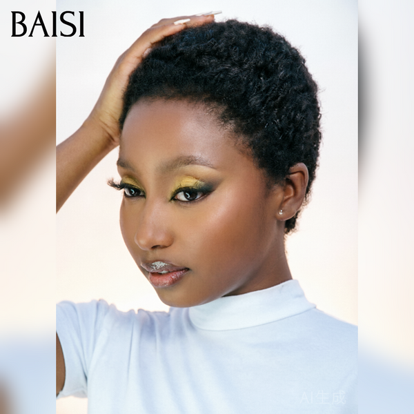 BAISI pixie afro curly perruque noir sans colle  45€  ou 905# avec frontal 69€ en 100% Cheveux Humains