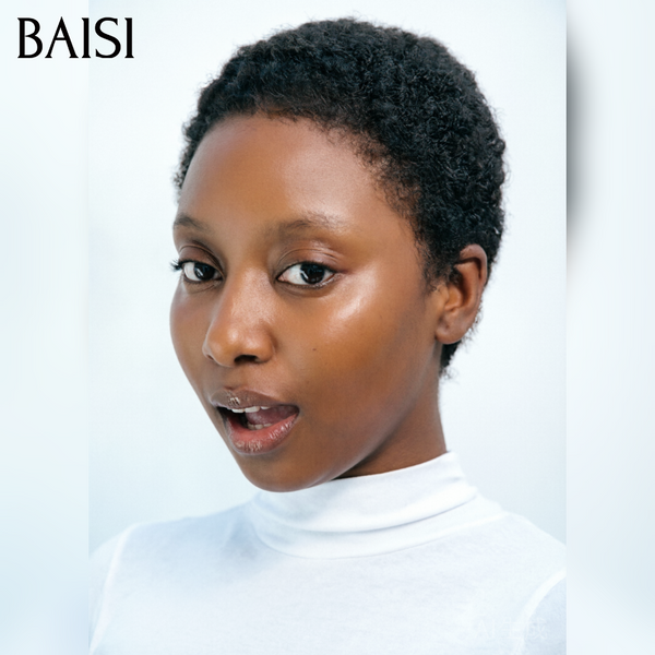 BAISI pixie afro curly perruque noir sans colle  45€  ou 905# avec frontal 69€ en 100% Cheveux Humains