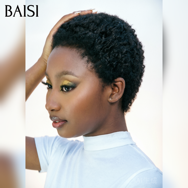BAISI pixie afro curly perruque noir sans colle  45€  ou 905# avec frontal 69€ en 100% Cheveux Humains