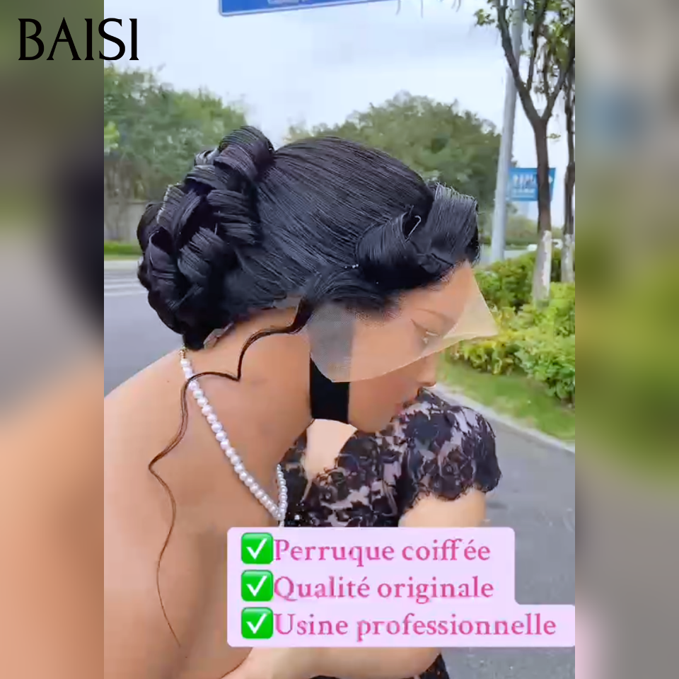 BAISI  13x4 Lace frontal Perruques coiffée Qualite originale Peut être porté directement Personnalisable en fonction de la vidéo Convient pour les mariages et autres occasions Usine professionnelle En 100% cheveux humains