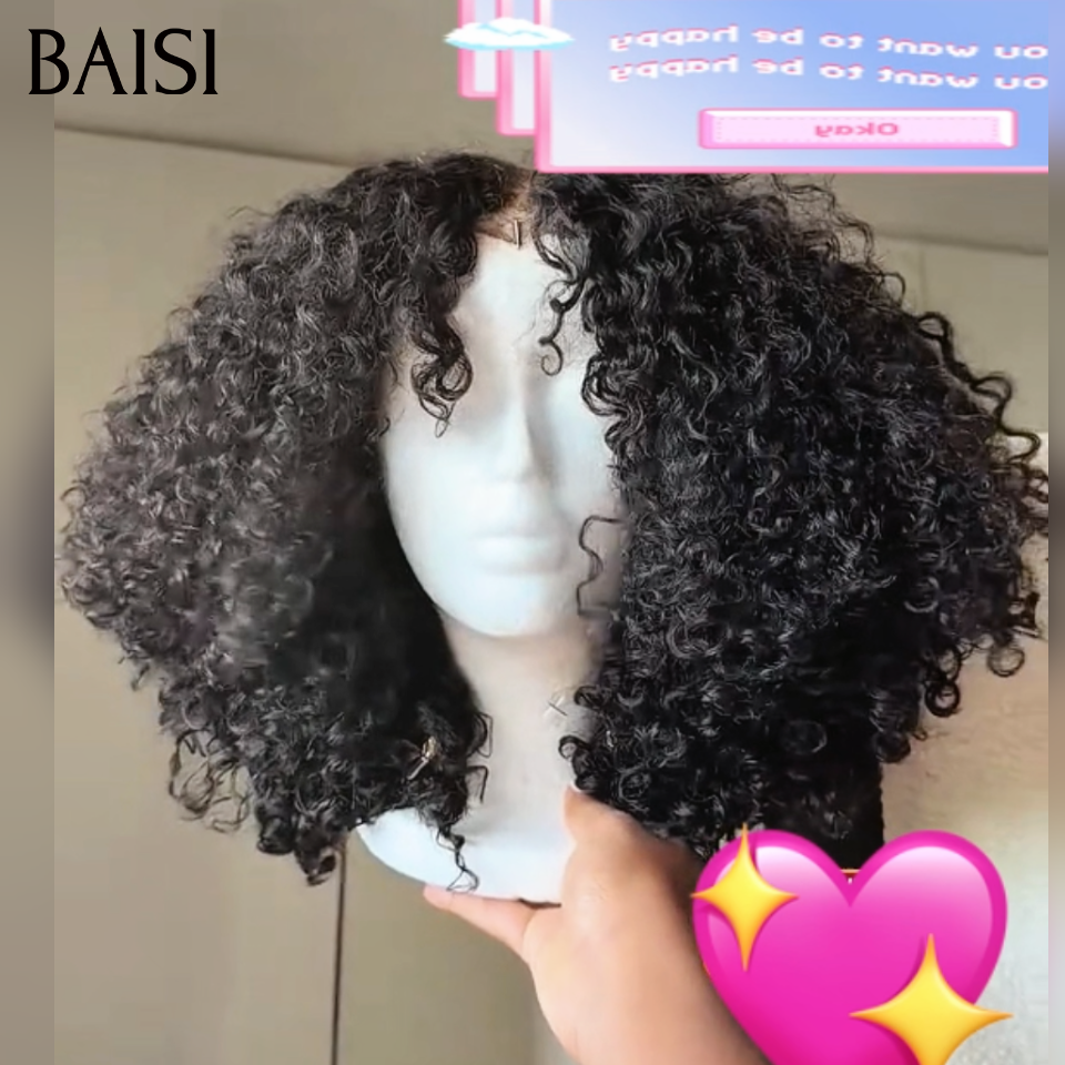 BAISI 13×4 lace frontal perruques curly wave en Couleur noir  10 pouces pour seulement 78€ EN 100% CHEVEUX HUMAINS