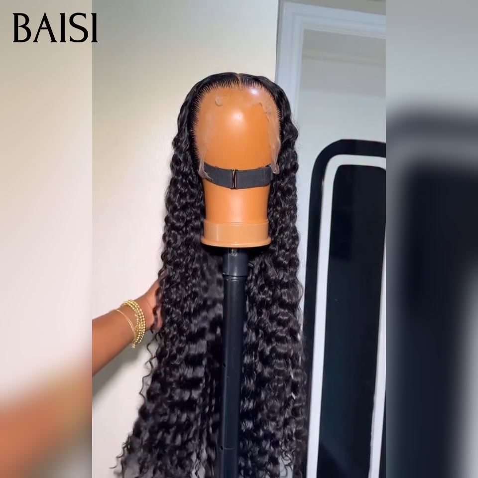 BAISI 13X4 HD lace frontal Perruque promo À partir de 99€  long Water wave en NOIR  Invisible HD lace On dirait exactement vos propres cheveux quand vous le portez 100% Raw Hair en 100% vrais cheveux humains