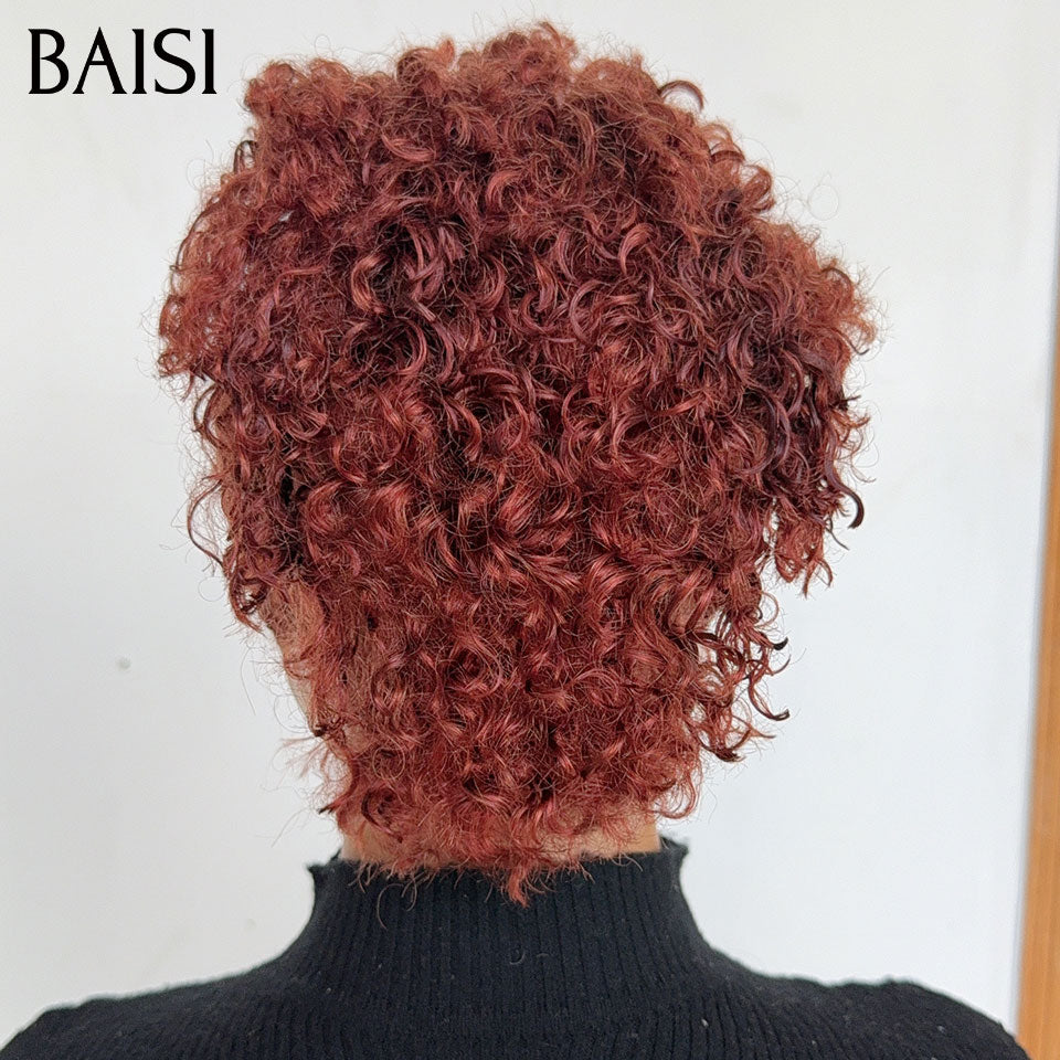 BAISI Full Lace Perruque Afro Curly Déja Coiffée Couleur Orange Dentelle Pleine 178€ Natter Look Authentique en 100% Cheveux humains