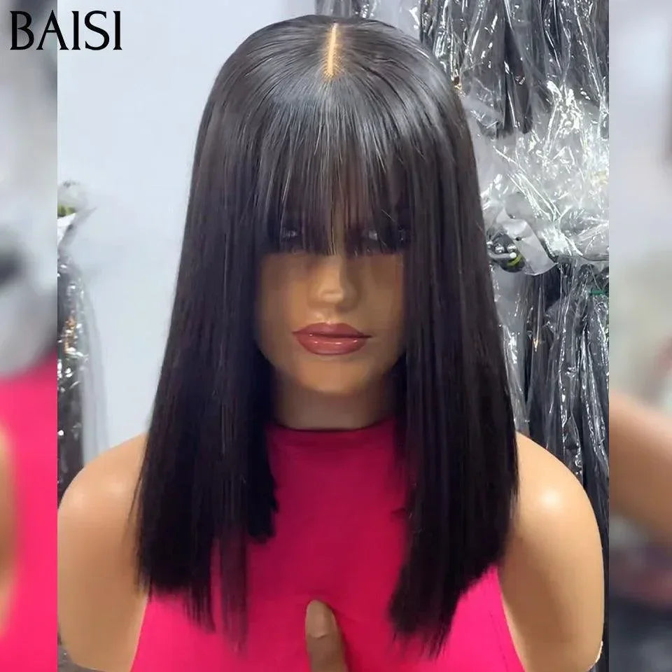 BAISI Offre Flash 12 Pouce 105€ 15A SDD BONE STRAIGHT 100% Vietnam Hair 300% densité Bob lisse Avec Frange Perruques de Luxe A1 Fabriquées par les cheveux double drawn sans Lace sans colle
