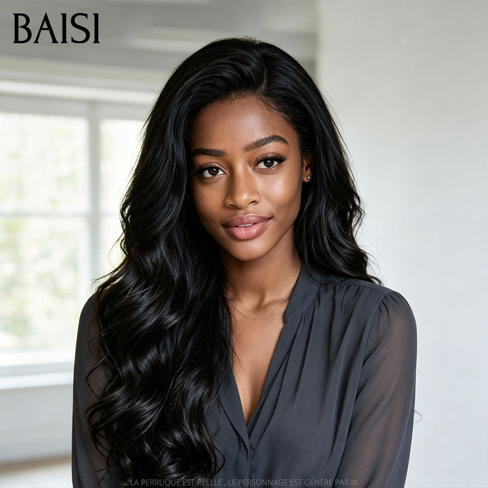 BAISI Lot 2 Perruques PROMO en France Ondulée 20P + Curly Avec Frange 10P 199€ Couleur Noir Pratique Au Quotidien en 100% Cheveux Humains Reçu 48H TVA 0€
