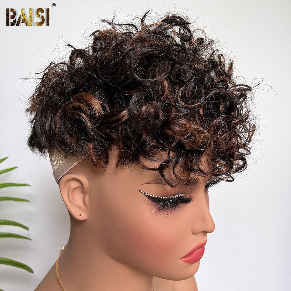 BAISI Demi-parrucca Curly Wave Topper capelli parziale personalizzato colore Nero mix marrone 1Bmix4# (non è una parrucca intera)