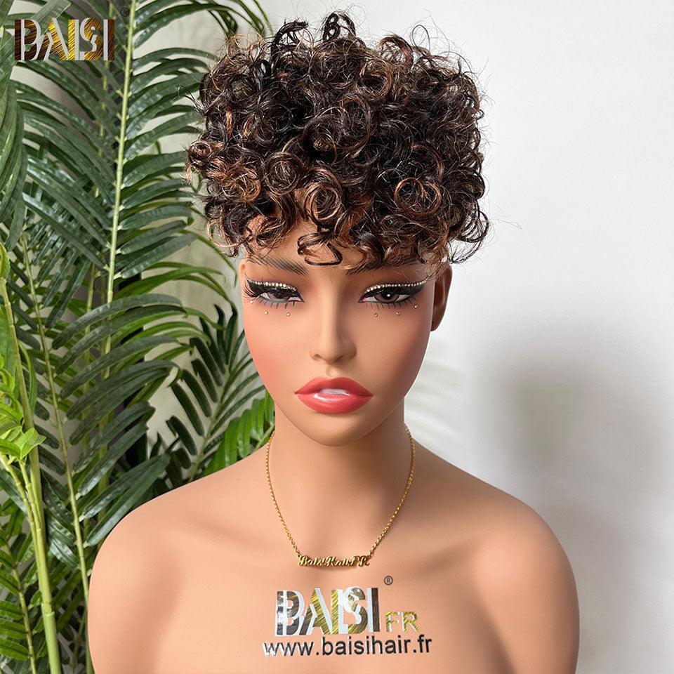 BAISI Demi-parrucca Curly Wave Topper capelli parziale personalizzato colore Nero mix marrone 1Bmix4# (non è una parrucca intera)