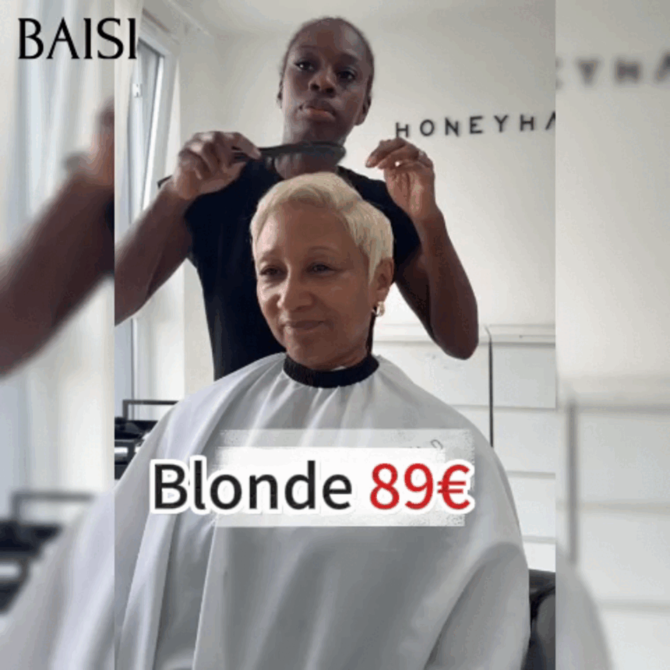 BAISI  Perruque Pixie bouclé  petite coupe Noir 6 pouces 59€ ou 13X4 pixie Lisse 1B#Mix30# 78€ ou blonde 613# 89€ En 100% Cheveux Humains