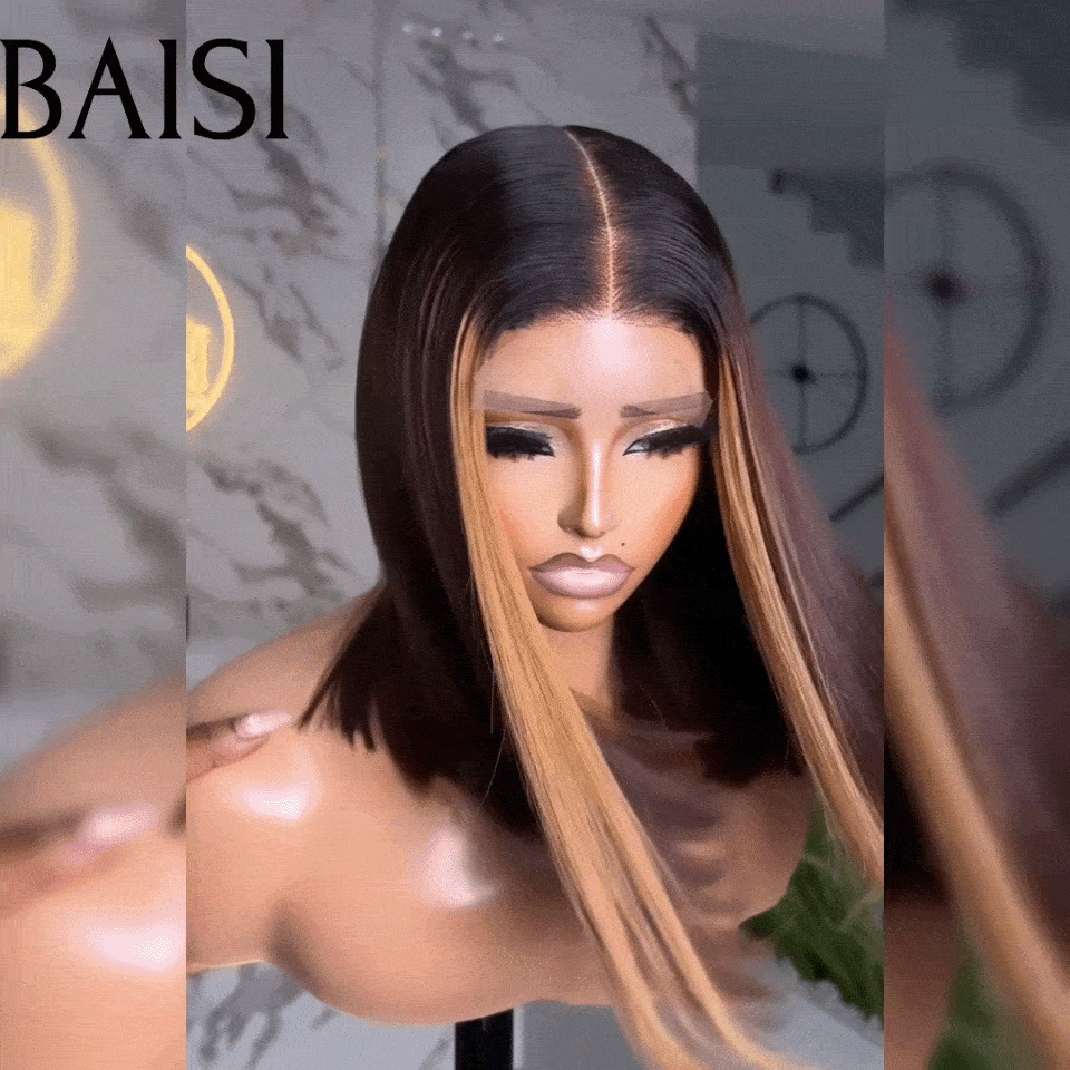 BAISI 2X6 Lace Perruque Carrée  Marron #4MIX#27 300% Densité en 100% Cheveux Humains