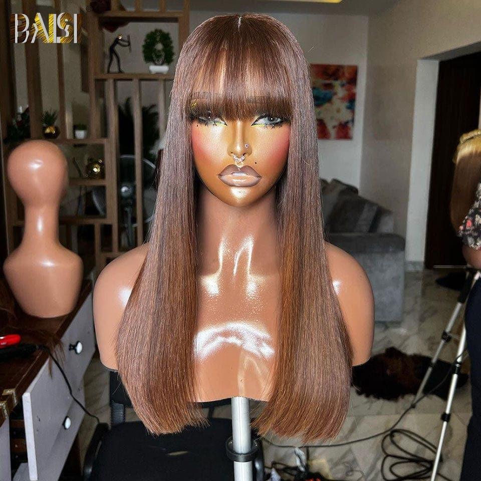 Frontal lace BAISI 13x4 Body Wave 20 polegadas 108€ cabelo natural liso ou body wave castanho #4 com franja, feito com cabelo double drawn