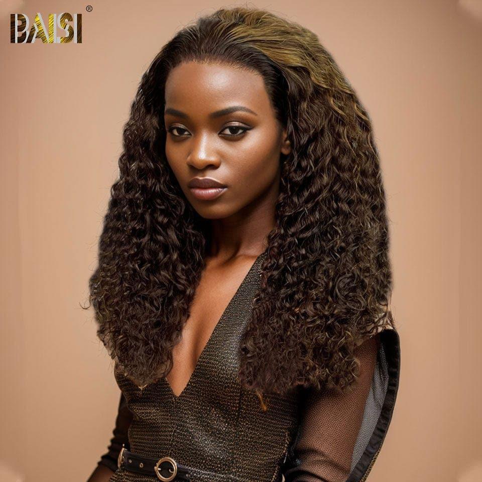 BAISI 13x4 Lace Frontal Curly Wig in color P4/#30 in 100% Human Hair volume 250% density XY-22071
