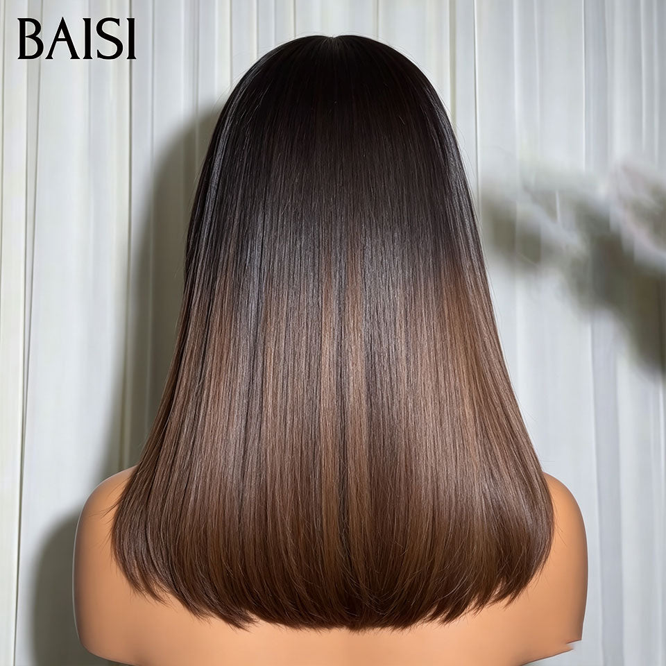 BAISI Perruque Lisse 100% Vietnam Hair Avec Frange SDD Bone Sans Colle Sans Lace Couleur Noir et Marron 1BT/4#  Meilleur Rapport Qualité Prix en 100% Cheveux Humains