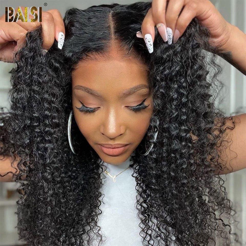 BAISI Peruca 4x4 Deep Wave 20 polegadas 189€ em preto, sem cola, lace já cortada, fácil de usar, 100% cabelo humano D