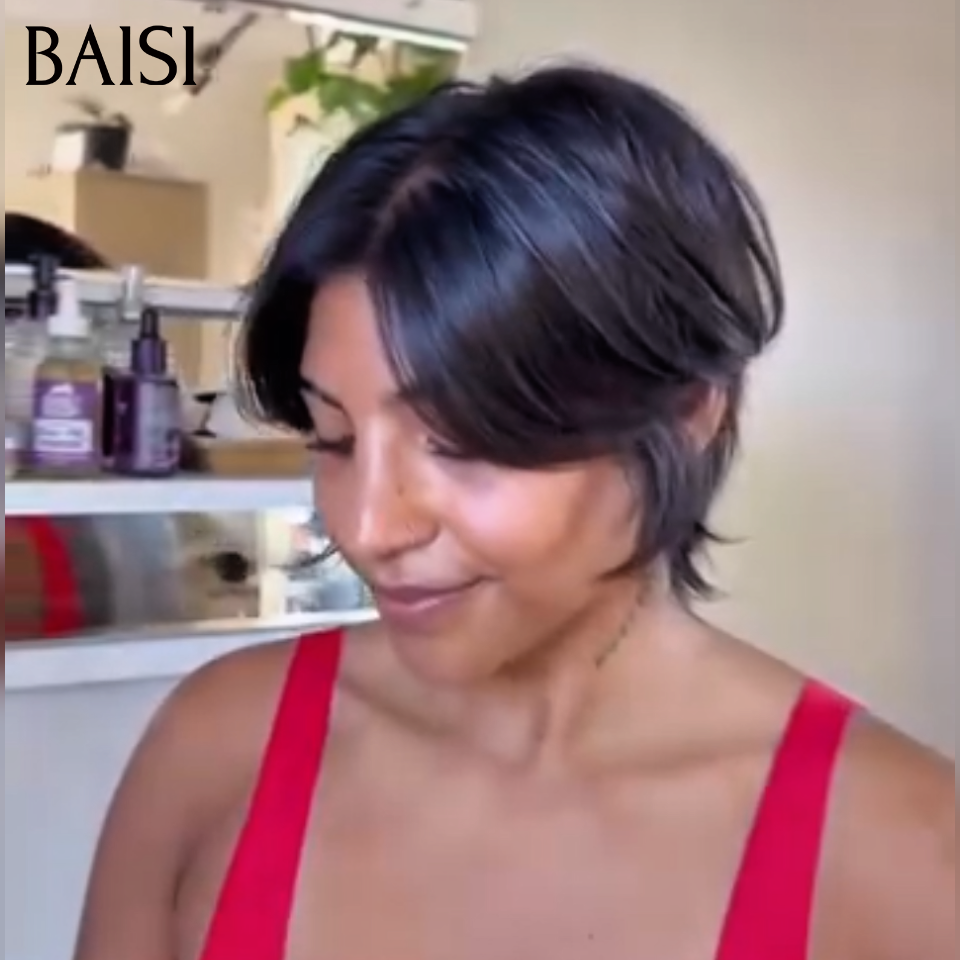BAISI  PROMO 59€ petite coupe fabriqué à la machine lisse en couleur noir En 100% Cheveux Humains