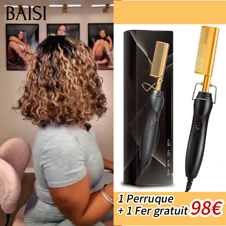 BAISI Perruques 13x4 Lace curly wave bob 12 pouce Raw Hair plus 1 FER Gratuite 98€ Offre spéciale en 100% vrais cheveux humains