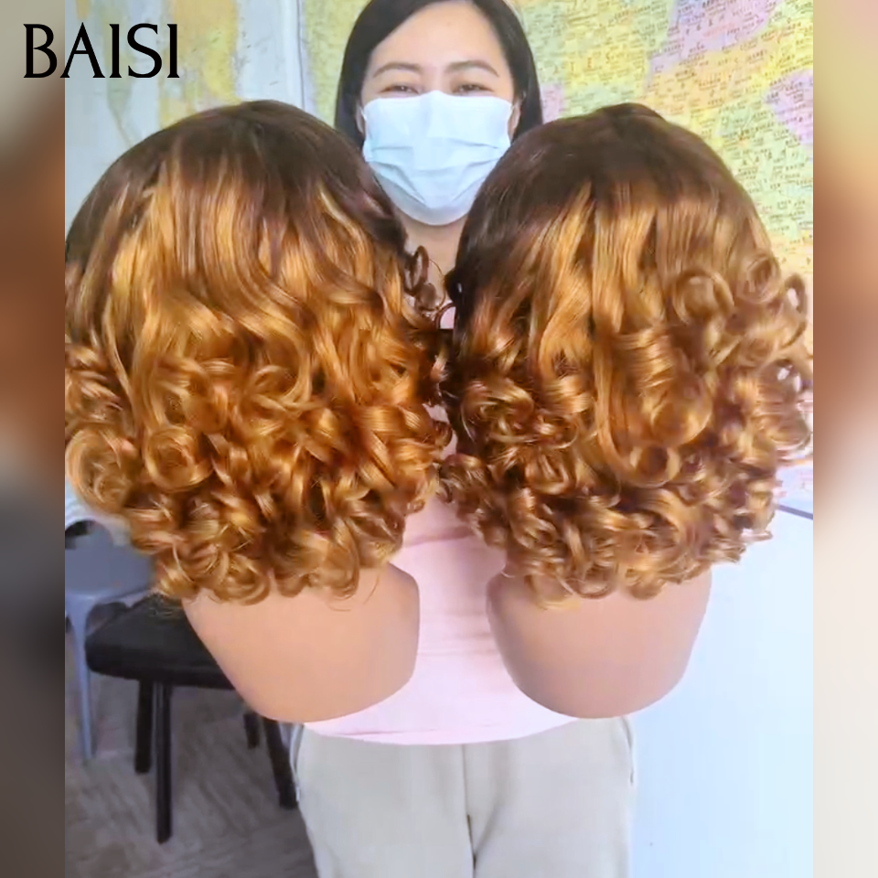 Promotion 13x4 lace frontal Perruque boucle egg wave 100% Vietnam Hair 12 Pouces 100€ BOB en couleur Marron 4T30# en 100% Cheveux Humains