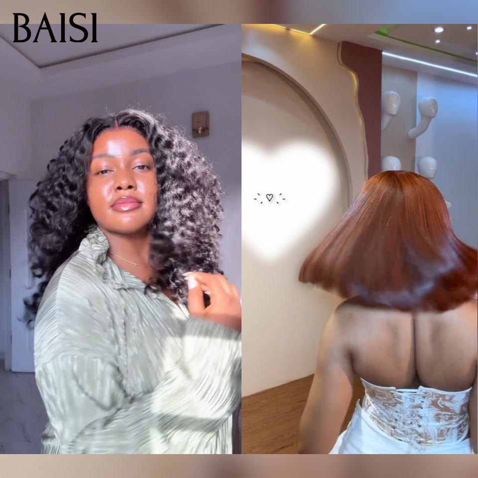BAISI vente flash 2 Perruques Promo 165€ Moitié Prix 4x4 lace closure curly wave 16 pouces et marron 10 pouces  100% human hair MP50