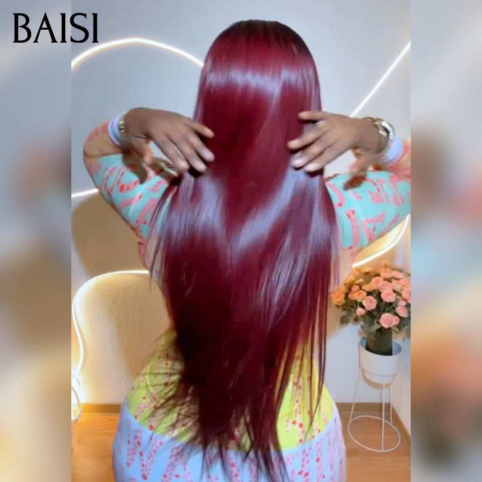 Perruque Moitié prix raw Hair 18 pouce 99€ 13x4 lace frontal Lisse en couleur 1BT99J#  bordeaux avec racine NOIR en 100% vrais cheveux humains