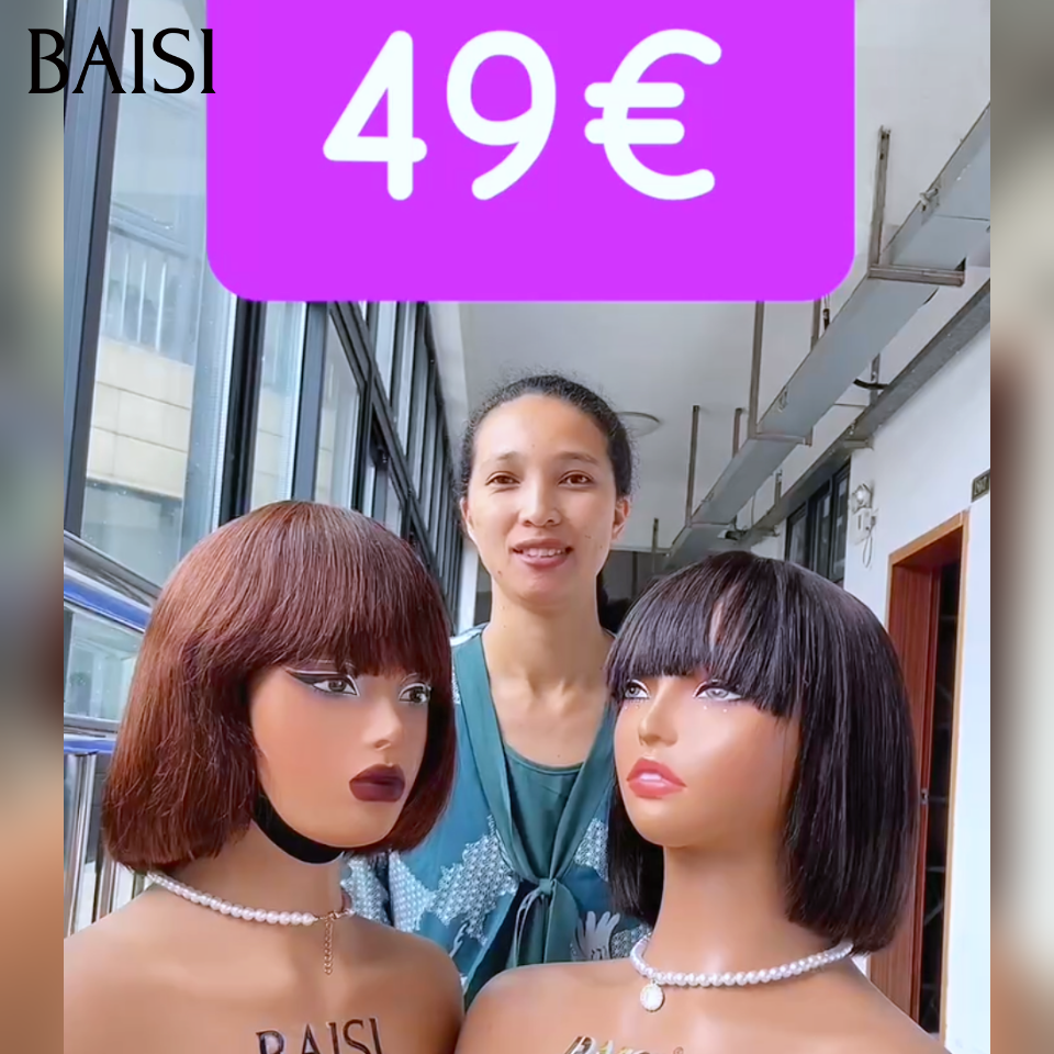 BAISI 1 Lisse sans colle Noir 49€ DE LUXE ou 13x4 Lace Frontale Perruque Pixie Moitié Prix petite coupe 75€ En 100% Cheveux Humains MP50