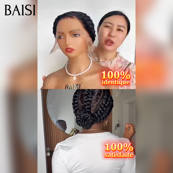 Perruque 100% identique coiffée Chignon de nattes Comme la vidéo 199€ NOIR en 100% Cheveux Humains