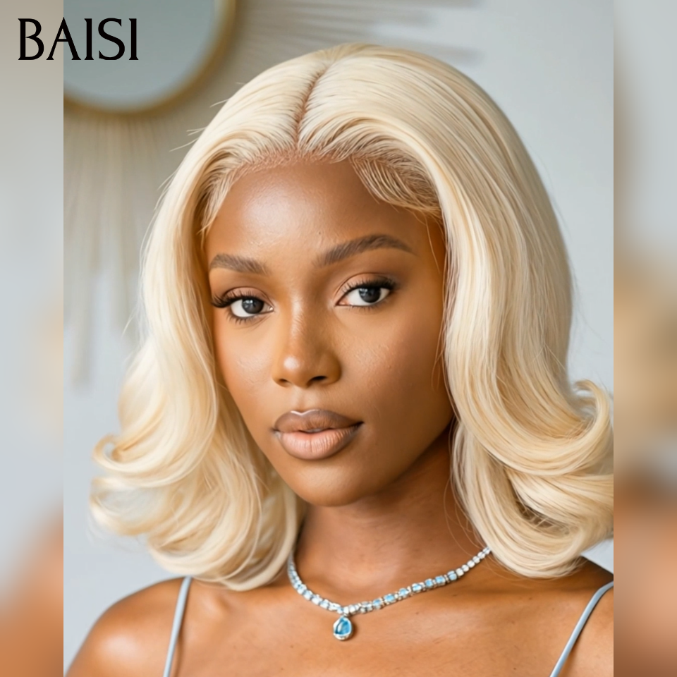 BAISI 13x4 lace frontal Perruque Bouclée Egg Wave 100€  12 Pouces en couleur blonde 613#  En 100% Cheveux Humains