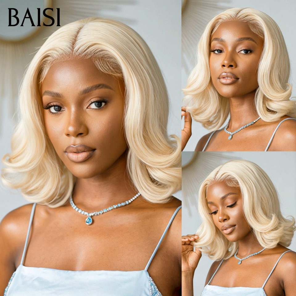 BAISI 13x4 lace frontal Perruque Bouclée Egg Wave 100€  12 Pouces en couleur blonde 613#  En 100% Cheveux Humains