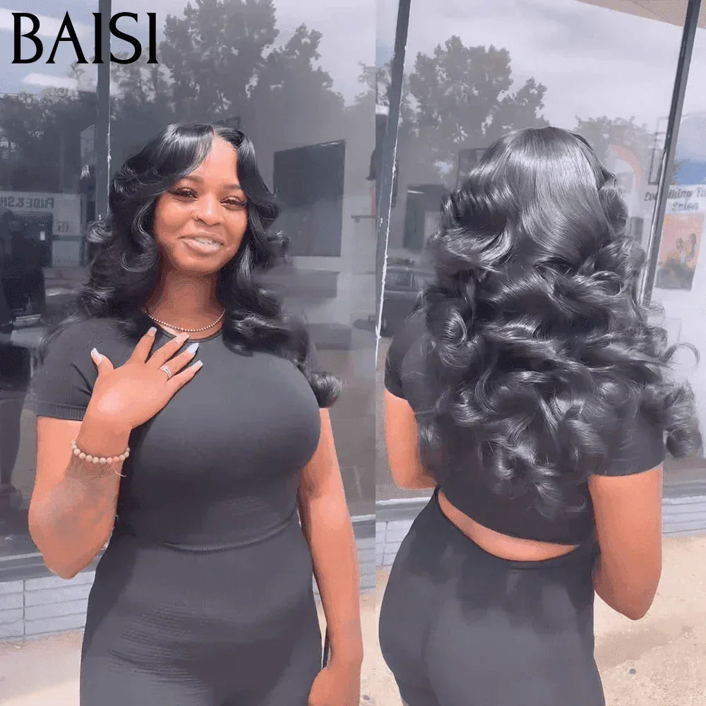 BAISI  13X4 lace Perruque Naturelle wave 12 Pouces NOIR en 100% Cheveux Humains