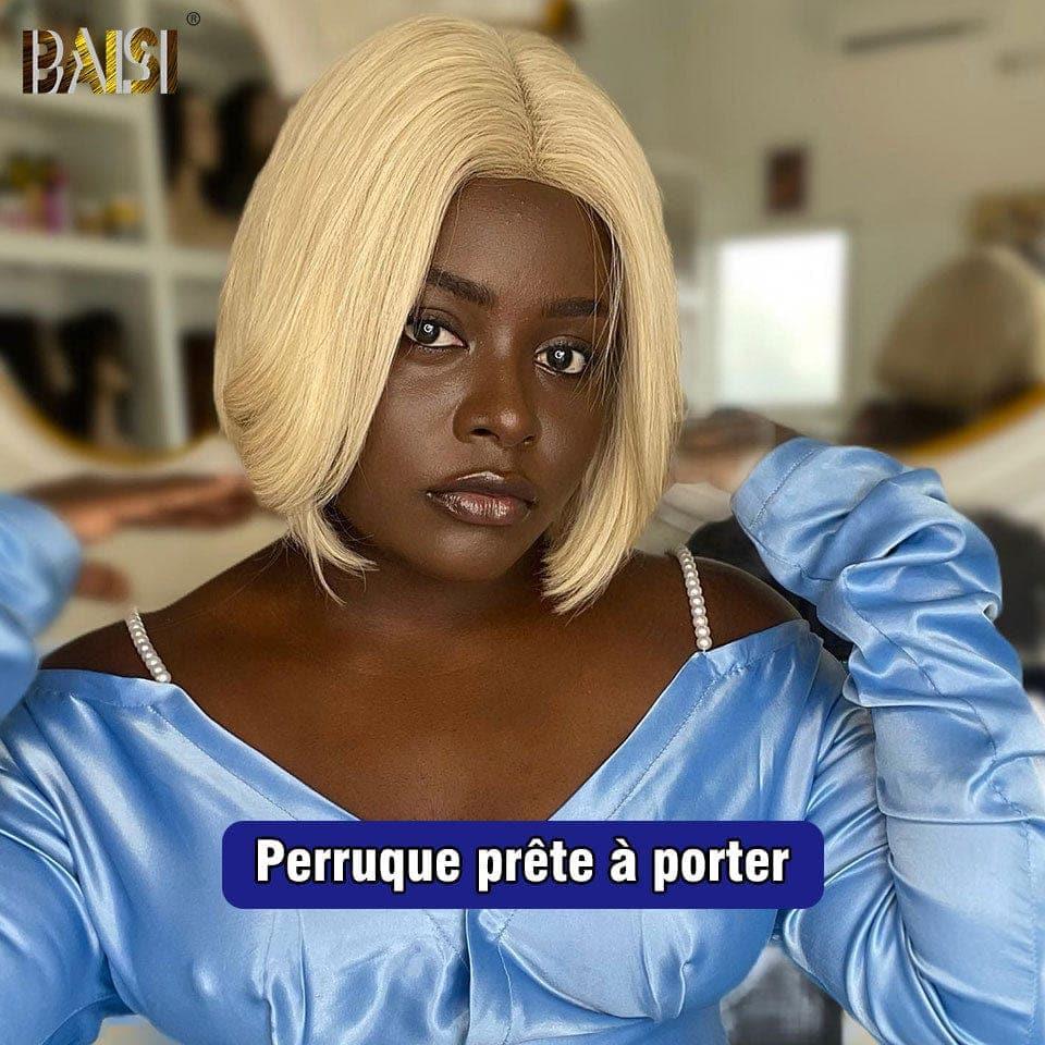 BAISI Perruque de Luxe haut de gamme 4x4 Raw Hair blonde #613 Lisse 8 pouce Pré-plucked Pas Besoin de Colle en 100% Raw Hair Lace déjà couper
