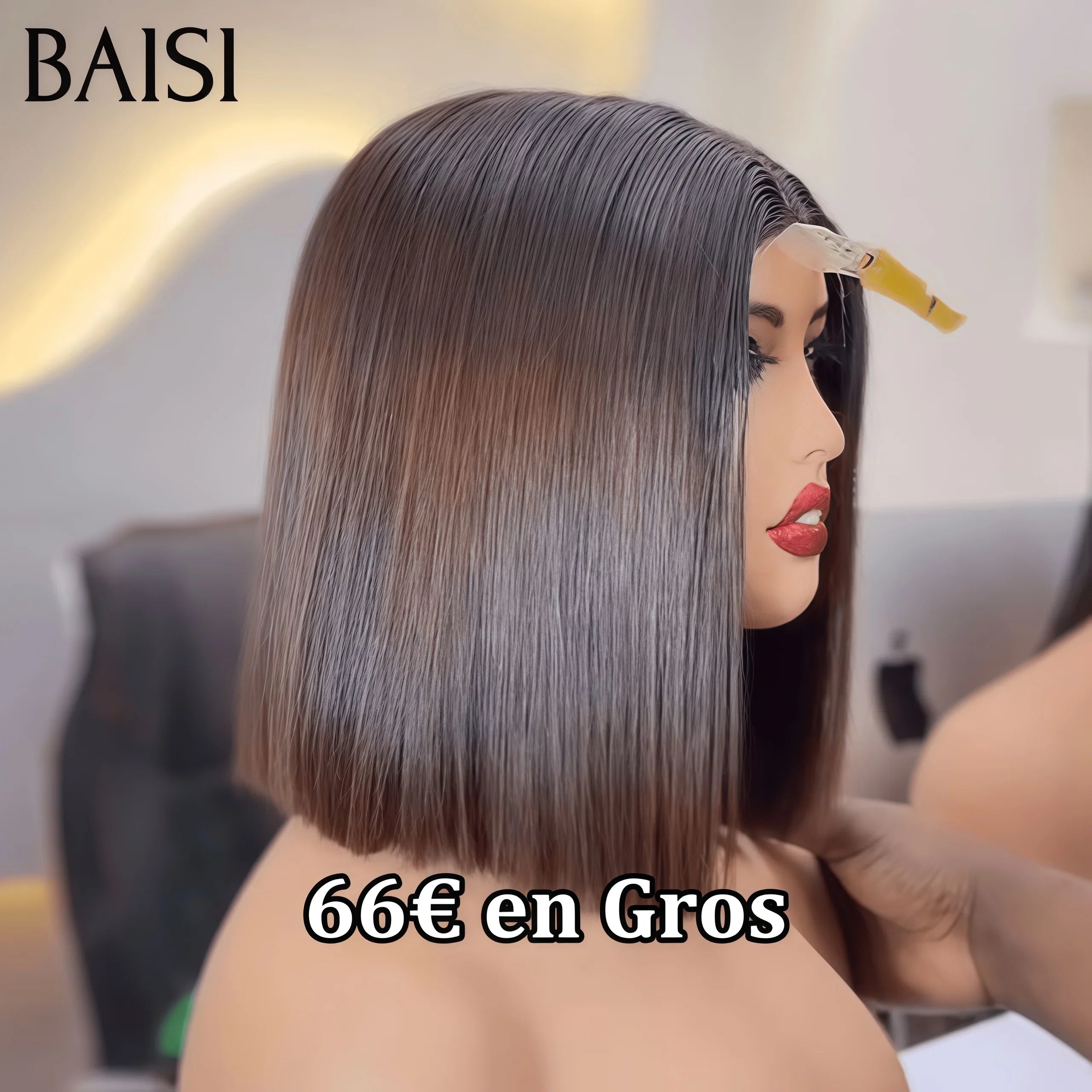 BAISI Achetez 2 perruques minimum au prix d'usine fournisseur  13X4  Lace Perruque pixie curly en 100% Vrais Cheveux Humains ou 2x6 Lisse bob 8 Pouces En Couleur Marron(Pas Besoins De Code)