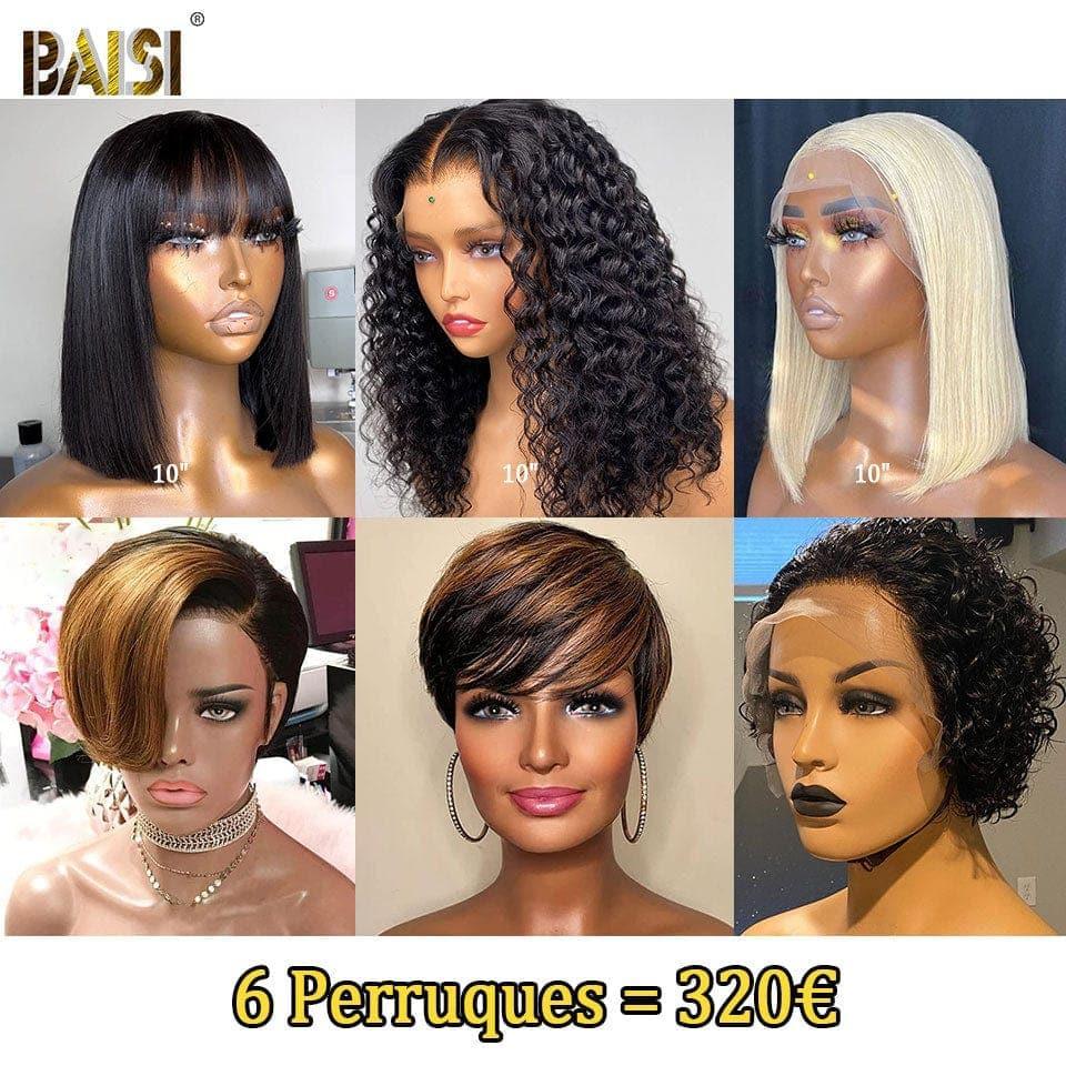 BAISI promoção relâmpago 6 perucas bob 320 euro ou 3 perucas 449 euro 2X6 liso de luxo 20 polegadas e 13X6 ondulação encaracolada 300% densidade em 100% cabelo humano verdadeiro