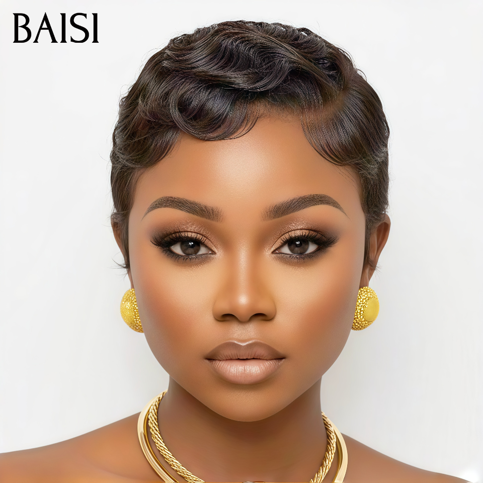 BAISI Perruque Chioma Pixie finger wave 1 achetée + 1 cadeau OFFERT en Promo Couleurs Mixte sans 44€ Colle sans lace En 100% Cheveux Humains FR38