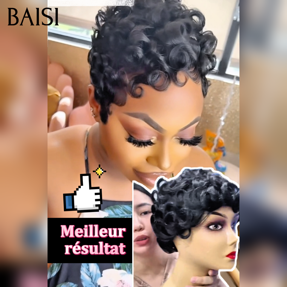 BAISI Perruque Chioma 45€ noir sans Colle Fabriqué à la machine en 100% vrais cheveux humains